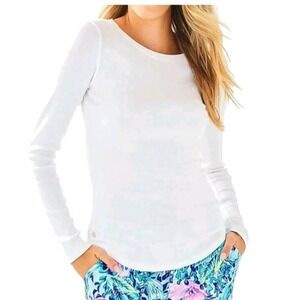 Lilly Pulitzer Baldwin White Crew Neck Cotton Top Small Preppy Coastal Resort